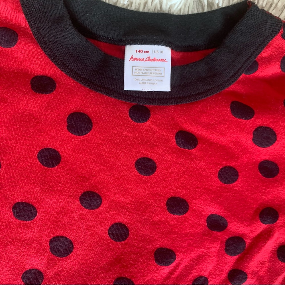 Hanna Andersson Red w Black Polka Dot Lady Bug PJ’s Size 10 - Picture 5 of 6